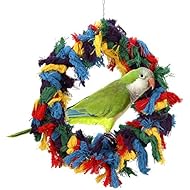 POPETPOP Bird Snuggle Ring-Parrot Cotton Preening Grooming Ropes Colorful Hanging Swing for Amazons African Grey Small Cockatoos Conure (Random Color)