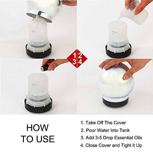 Ultrasonic 3D Glass Aromatherapy Essential Oil Diffuser, Cool Mist Humidifier for Home Baby Kids Bedroom Office Living Room Study Yoga Spa