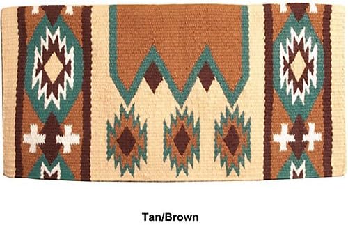 Mustang NZ Wool Laredo Saddle Blanket Navajo saddle blanket crafted from premium 100% New Zealand Wool. Features: Custom Cross Design Quality Workmanship Item Specifications: Material: 100% New Zealand wool Size: 34"L x 36"W Weight: Approximately 4 lbs.