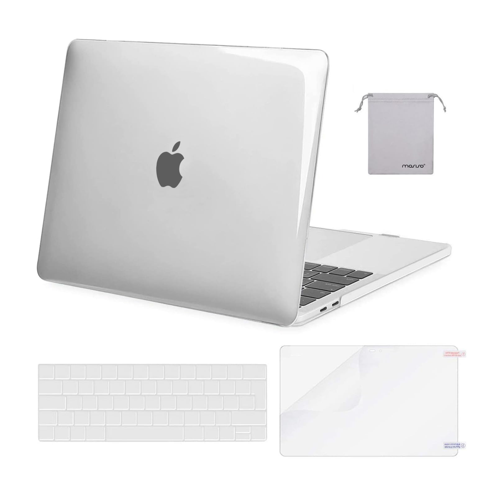 MOSISO Compatible with MacBook Pro 15 inch Case 2019 2018 2017 2016 Release A1990 A1707 Touch Bar, Plastic Hard Shell Case & Keyboard Cover & Screen Protector & Storage Bag, Crystal Clear