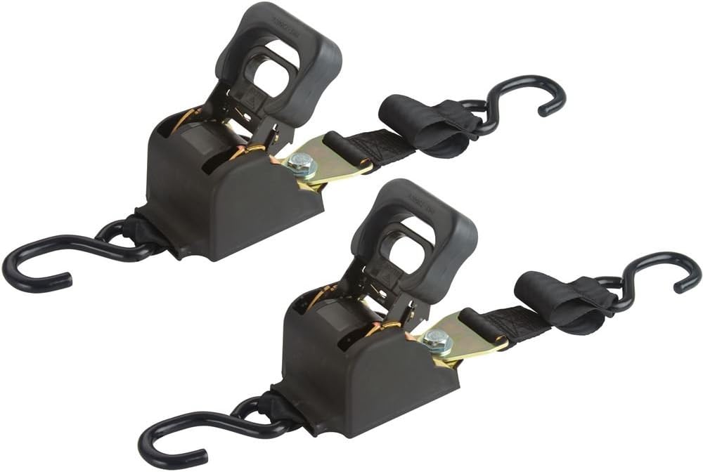 6' Retractable Ratcheting Tie-Down Strap with S-Hook Ends (Package of 2)