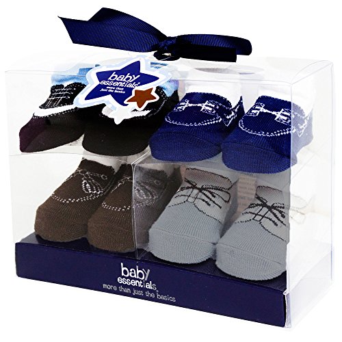 Baby Essentials Newborn Boys Dress Up Oxford Loafer Boat Shoe Socks 4 Pack 0-6
