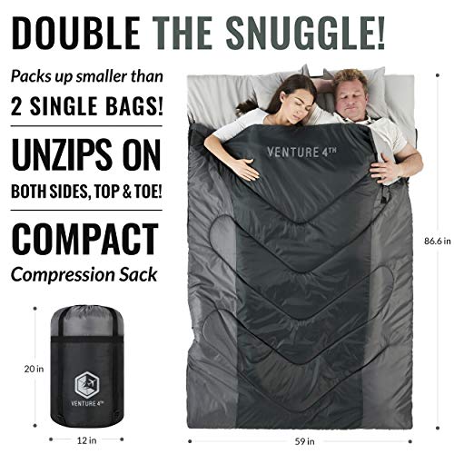 VENTURE 4TH Double 3Season Sleeping Bag, Queen Size Lightweight