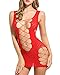 Bluetime Womens Mesh Hole Chemise Lingerie Babydoll Minidress One Size (one Size, Red)