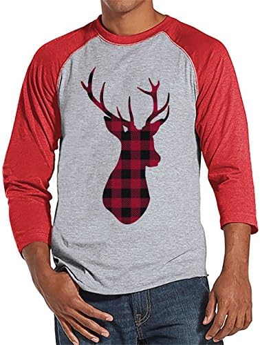 7 ate 9 Apparel Mens Plaid Deer Christmas Raglan