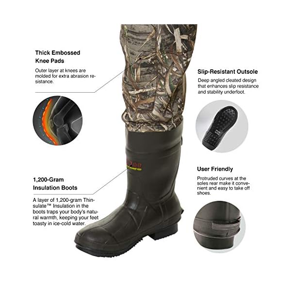 TIDEWE Hunting Wader with 1400 Gram Insulation Rubber Boots, 5mm
