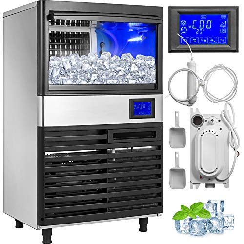 VEVOR 110V Commercial Ice Maker 110LBS/24H with 44LBS Storage Stainless Steel Commercial Ice Machine 5x8 Ice Tray LCD Control w/Water Drain Pump Auto Clean for Bar Home Supermarkets