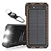 TRONOE Solar Charger,12000mAh Portable Charging Case External Backup Battery Pack Dual USB Solar Phone Charger with 2LED Light Carabiner for Your Smartphones and More (Orange)