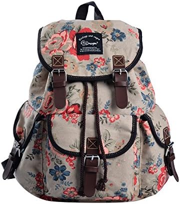 DGY Canvas Backpack/Nylon Backpack Floral Backpack Print Cute Backpack for Teen Young Girls (Khaki 297A)