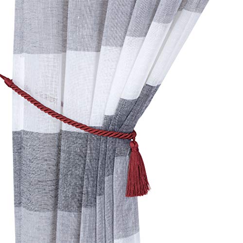 Home Queen Decorative Tassel Rope Tie Backs for Window Curtain, Hand Knitting Buckle Cord Drapery Tieback, 4 Pieces, Burgundy