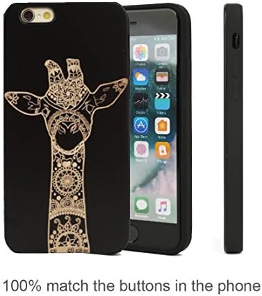 Phone Case Wood for IPhone 7 Plus Wooden Engraved Pattern Flexible TPU Shockproof Protective Case for IPhone 7 Plus 5.5 Inch(F giraffe black)