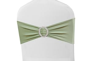 MAGTOWNE Sage Green Chair Sashes 50 Pack, Spandex Sage Chair Sashes Bands Elastic Slider Chairs Ties for Wedding Party Baby Shower Events Banquet Decor