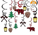 Kristin Paradise 30Ct Lumberjack Hanging Swirl Decorations, Buffalo Plaid Ceiling Streamers, Camping Theme Birthday Party Supplies, Baby Shower Red Decor, Boy/Girl/Kids 1st First Themed Favors Set