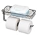 mDesign Toilet Tissue Paper Holder and Multi-Purpose Shelf - Wall Mount Storage Organizer for Bathroom, Holds 2 Rolls - Durable Metal Wire Design - Bronze