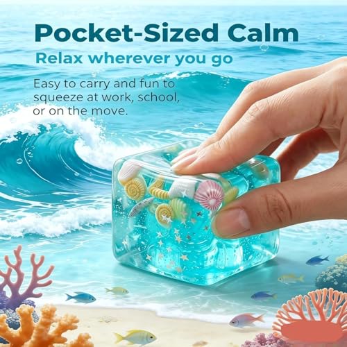 Ocean Seashell Squishies Ice Cube Squishy Stress Balls, Fidget Squishy Cube, Slow Rising Squishy, Soft Squeeze Stress Relief ﻿