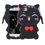 Maoerdo Cute 3D Cartoon Black Plutus Cat Lucky Fortune Cat Kitty with Bow Tie Silicone Rubber Phone Case Cover for Apple iPhone 5 5S 5C SE 6 6S 7 7S Plus Samsung Galaxy S3 S4 S5 S6 S7 S8 Edge LG etc.