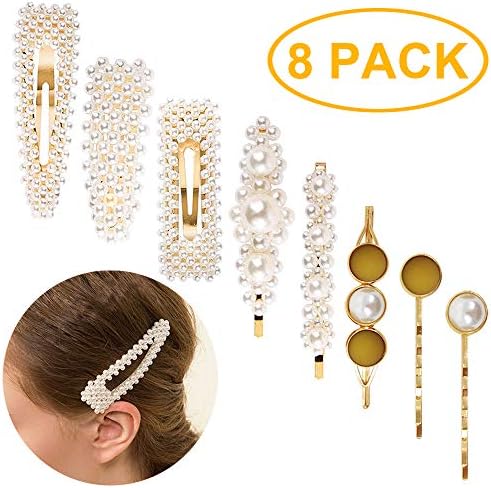 Set of 8 Artificial Pearl Hair Clip Gold Hair Barrettes Decorative Bridal Hair Clips Handmade Hair Accessories for Women
