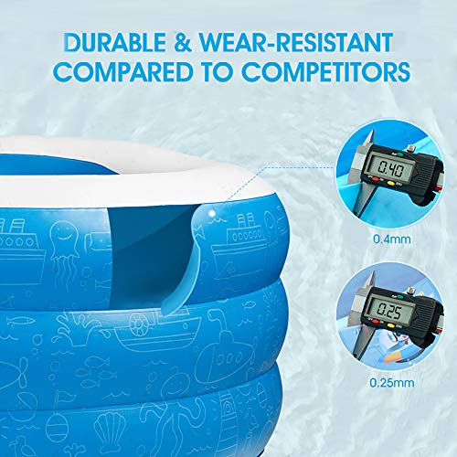 Homech Family Inflatable Pool, Swimming Pool for Baby, Kiddie, Kids, Adult, Infant, Toddler, 118" X 72" X 20", for Ages 3+,Outdoor, Garden, Backyard, Summer Water Party