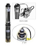 Hallmark Industries MA0459X-14 Deep Well Pump, 3" (3.3" Max), 3/4 HP, 115V/60Hz/1Ph, 14 Stage, 270' Head Max, 13 GPM Max, 1"Npt, S.Shell C.I Intake, 10' Cable, w/Check Valve, Stainless Steel