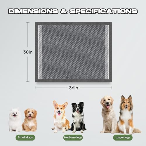 DOGGO DOUG Dog Pee Pads for Dogs XXL 30"x36" Charcoal Puppy Pads 50 Counts Extra Large Disposable Activated Carbon Super Absorbent Full Edge-Wrapping Odor-Control Training Pads with Adhesive Tabs