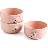 WUYIAZHI Pink Ceramic Pig Bowls, Set of 3, 13 oz | Small Size, Snacks, Dessert, Cereal and Rice