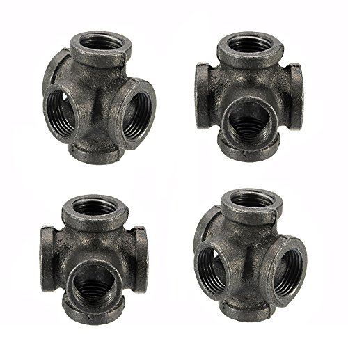 Highmoor Outlet Cross Pipe Fitting, 1/2" 3/4" 1" 5 Way Pipe Fitting Malleable Iron Black Outlet Cross Female Tube Connector (N25 1") - Thumbnail 6