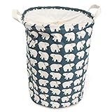 KINGSO Fabric Foldable Round Laundry Basket Hamper Closet Storage Bin Bag
