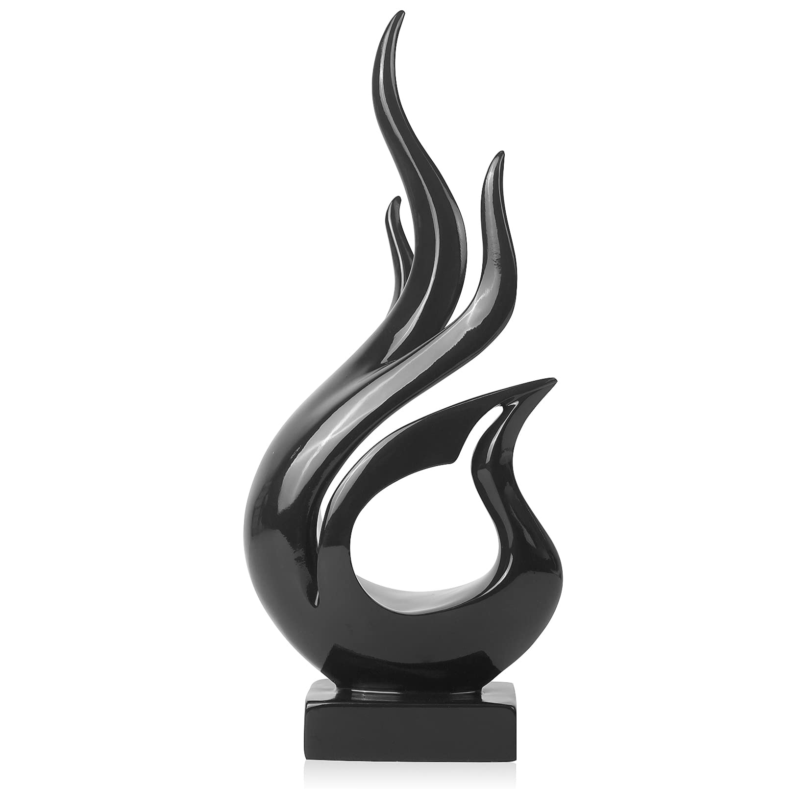 Aoneky Abstract Hand Gesture Sculpture, Modern Art Flame Figurine for Living Room Office Desktop Bookshelf Decor, Resin, Minimalist Black