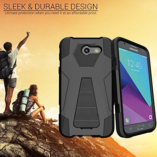 MINITURTLE Case Cover Compatible w/Samsung Galaxy J3 Emerge, J3 Eclipse, Luna Pro 2017 [Shock Fusion] Shock Absorbing Case with Kickstand - Basketball Hoop - Thumbnail 3