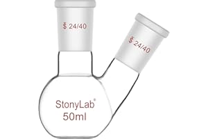 stonylab Flat Bottom Flask FBF, Heavy Wall 2-Neck Lab Flask Borosilicate Glass Flat Bottom Boiling Flask with 24/40 Standard Joint, 50 ml