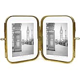 Isaac Jacobs 2x3 Vintage Style, Double-Sided Round-Edged Brass & Glass Metal Floating Picture Frame with Locket Closure (Vertical), Made for Tabletop Display (2x3, Antique Gold)