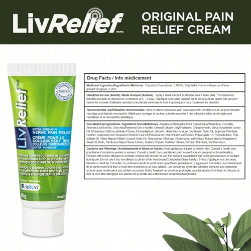 Livrelief Pain Relief Cream for Nerve Pain – Fast-Acting, Long-Lasting Relief with Natural Ingredients – Capsaicin Cream for Shingles, Sciatica Pain Relief & More – No Menthol, Paraben-Free, 50g (Pack of 2)