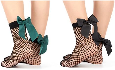 2 Pack Women's Fishnet Ankle Socks Bow Mesh Lace Short Socks Small Fishnet