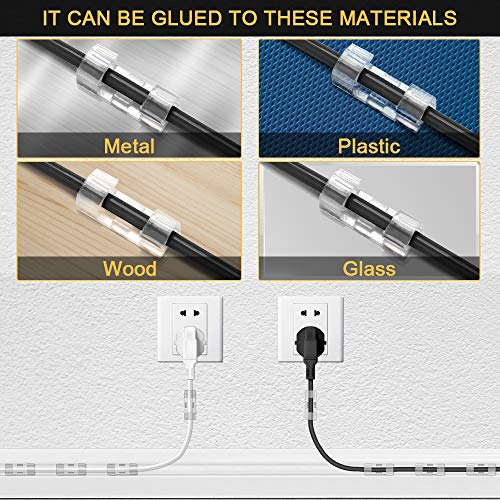 Self Adhesive Cable Clips Black Management Wire Clip Cord Holder 40 Pack (Transparent)