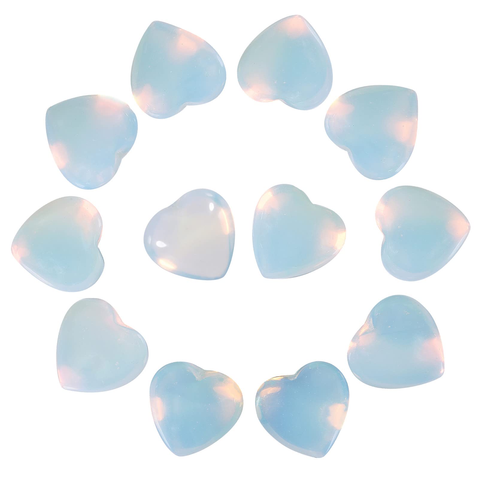 Nupuyai 12pcs Opalite Crystal Heart Love Palm Worry Stone for Chakra Healing, Carved Stone for Home Decoration 1.5cm