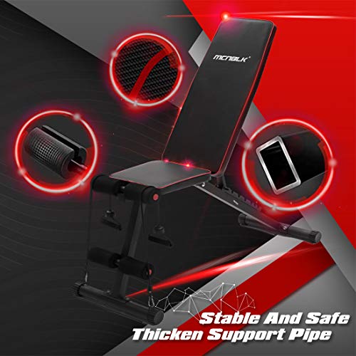 KINGMAZI Adjustable Weight Bench, Exercise Workout Bench for Full Body Workout- Multi-Purpose Foldable Bench, Folding Dumbbells Bench with Elastic Ropes, 400lbs Capacity