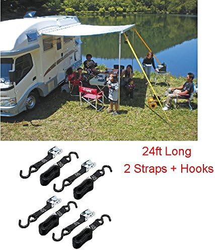 2 Pack Extra Long 24FT RV Camper Awning Strap Kit Tie Down Straps W Hook