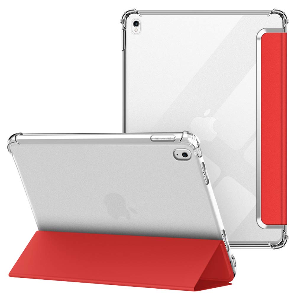 VAGHVEO Case for iPad Air 3 2019 / Pro 10.5 Inch 2017, Flexible Soft Transparent TPU Protective Shockproof Back Cover, Lightweight Tri-fold Stand Smart Shell Resistant Impact Clear Cases, Red