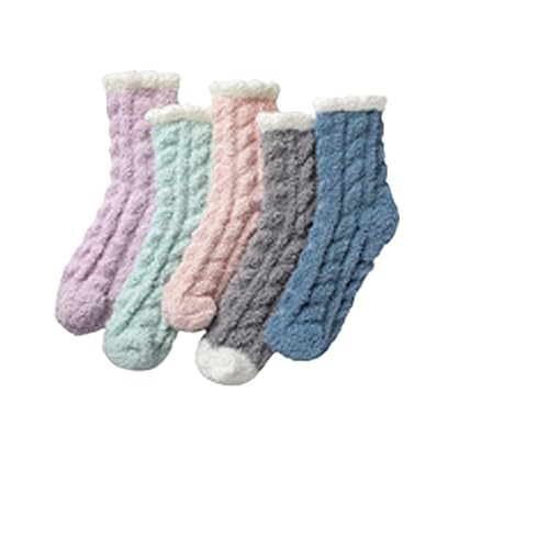 fluffy socks womens 5 Pairs Fluffy Socks Womens Thermal Winter Warm Ladies Sock Thick Woman Bed Sock Multicoloured for Home Office School Hiking Soft Warm Plush Slipper ladies birthday gifts (5PC)