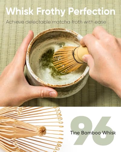 Matcha Whisk, Bamboo Whisk for Matcha Powder, Handcrafted Organic Traditional Japanese Chasen, 100-Prong Matcha Stirrer Wisk Mixer Brush for Authentic Tea Preparation