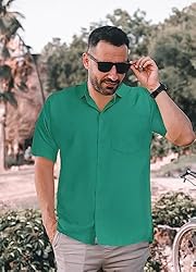 LA LEELA Men's Hawaiian Shirt Solid Beach Shirts