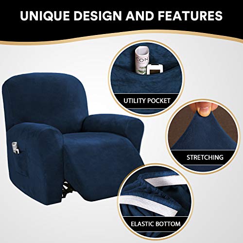 Recliner Chair Cover Velvet Stretch Recliner Couch Covers 4Pieces