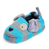 Beeliss Toddler Boys Slippers Cartoon Puppy Crochet Shoes (4-5 M US Toddler, Grey / Blue)