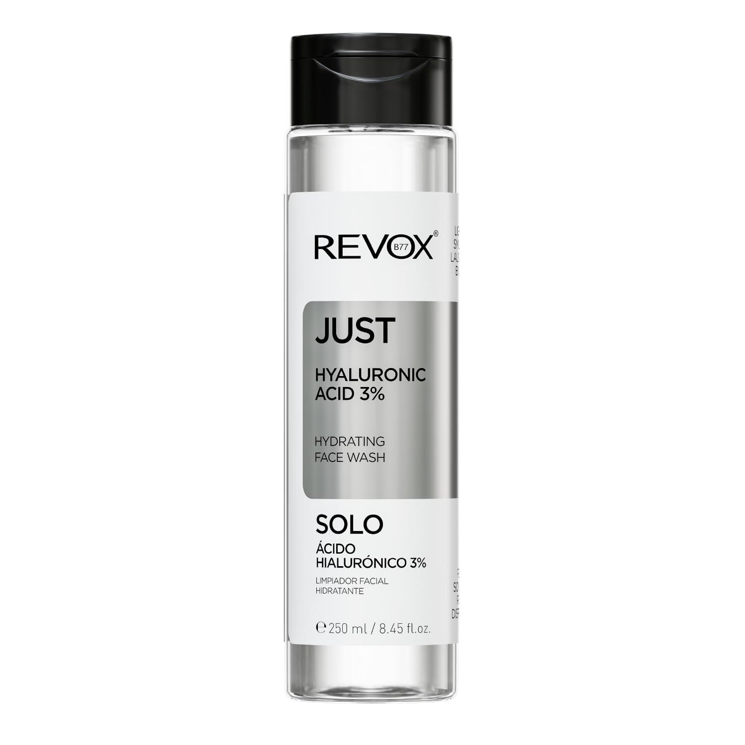 REVOX B77 - Just Hyaluronic Acid 3% Face Wash, 250 ml, Facial Cleanser with Hyaluronic Acid, Hydrating Cleanser, Removes Impurities and Oil Buildup Without Drying, Refreshes Skin, Daily Use