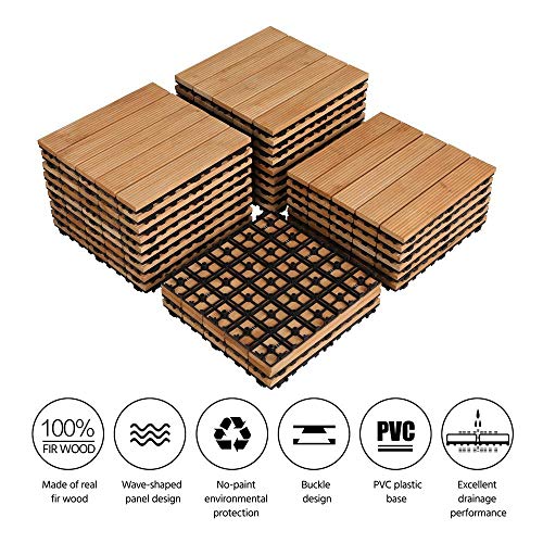 Yaheetech 27PCS Interlocking Wood Flooring Deck Patio Pavers Tiles Solid Wood and Plastic Corner Edging Trim Tiles Indoor Outdoor 12 x 12in Natural Wood - Thumbnail 2