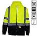 H9012 Men's ANSI Class 3 High Visibility Sweatshirt, Full Zip Hooded, Black Bottom (3XL)
