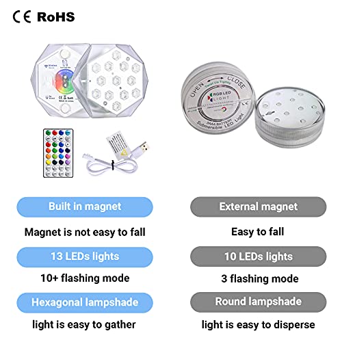 JWTPRO Hot Tub Lights Floating, IP68 Waterproof Pool Lights Underwater with Remote Control, Upgraded 13 LED Diamond Shape Pond Lights USB Magnetic Absorption Powered, 16 Colors, 8 Modes, Timer
