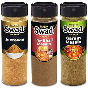 Panjon Swad Pav Bhaji Masala, Jeeravan Poha Masala & Garam Masala | 0% Preservative (3 bottles) 300g