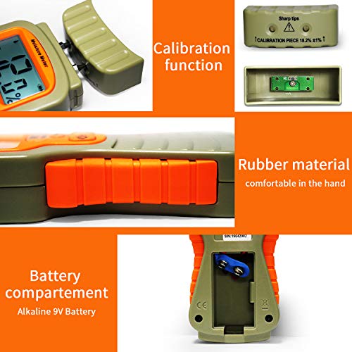 Pin & Pinless Moisture Meter, Digital Wood Moisture Tester, Non-invasive Pad + Pin Sensors Detector for Concrete, Drywall, Paper, Carpet, Backlit LCD Display with Audible Alarm - Thumbnail 7