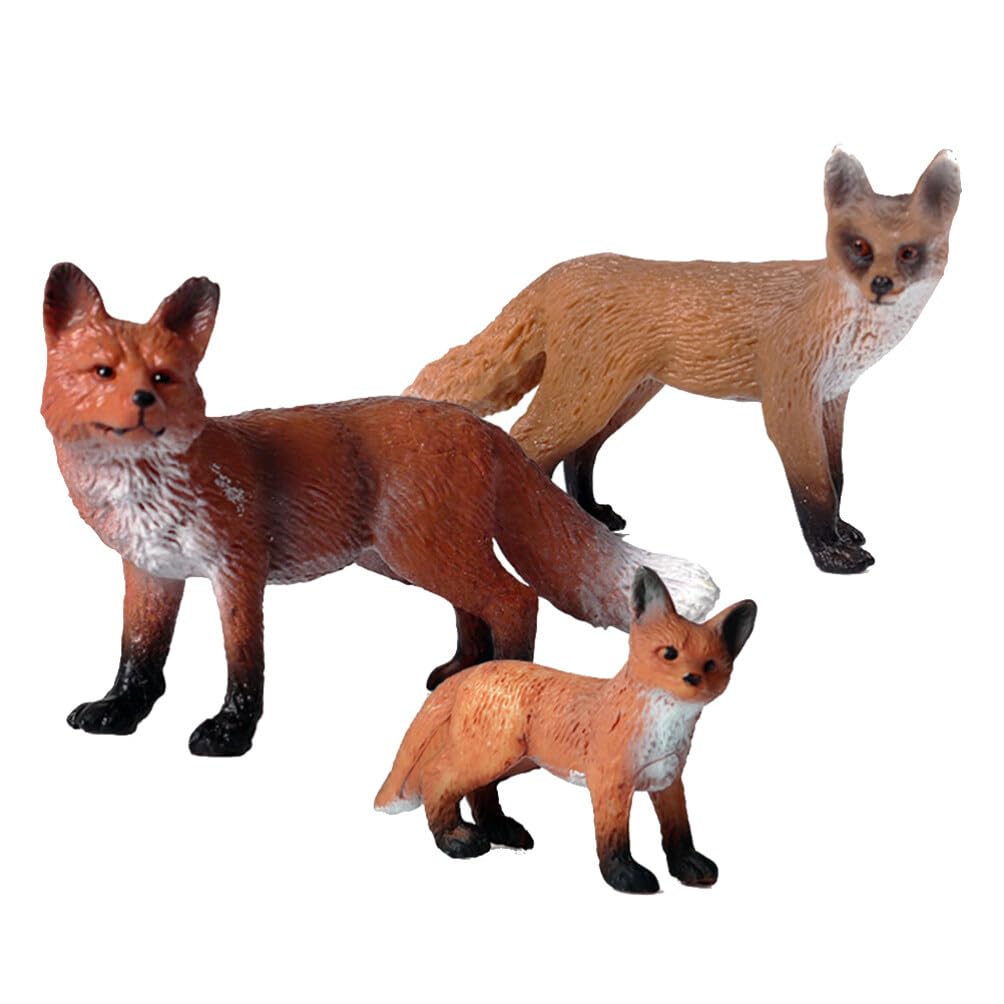 Balacoo 3Pcs Fox Figure Model Wildlife Figurines Jungle Fox Figurines Wild Animal Model Playing Educational Party Supplies for 14+